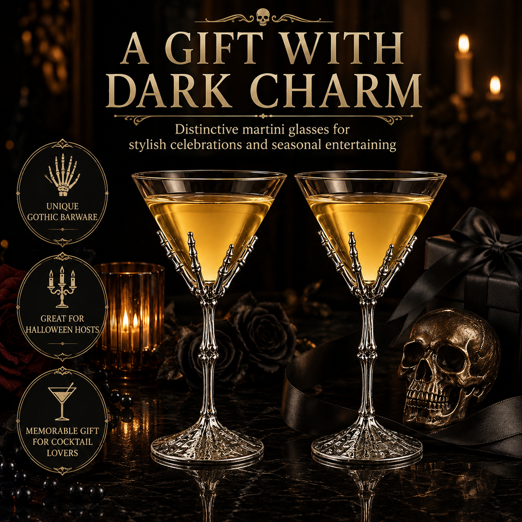Stemmed Skeleton Martini Glasses Set Of 2 By Skeleton Hand Glasses 9 H Goth Gifts Sk