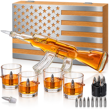 Whiskey Decanter Flag Set 1000ML Ak47 Rifle Gun Glasses Chillers Set In Box Hanging Storage American