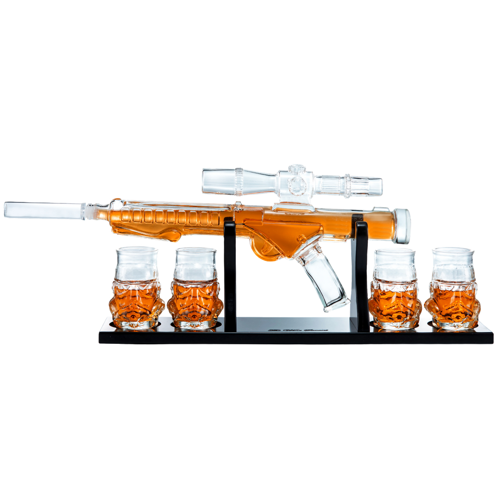Blaster Force Gun Whiskey And Wine Decanter Set Glasses Energized Part Proud Libertarian