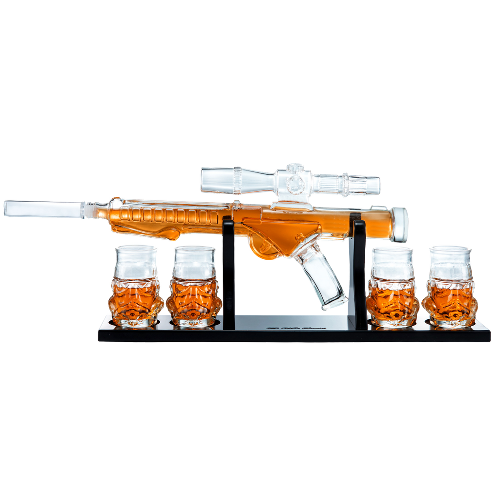 Blaster Force Gun Whiskey & Wine Decanter Set Glasses