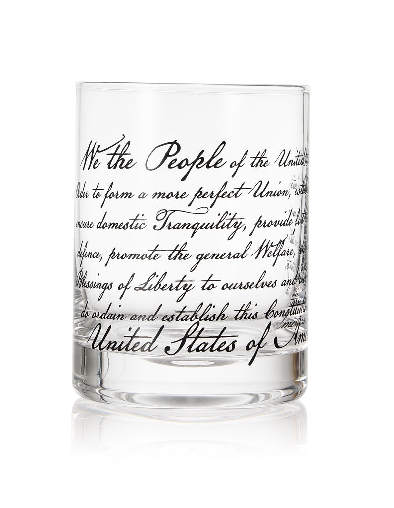 Whiskey Glasses – United States Constitution - Wood American Flag Tray & Set of 4 We The People 10oz America Glassware, Old Fashioned Rocks Glass, Freedom Of Speech Law Gift Set US Patriotic by The Wine Savant