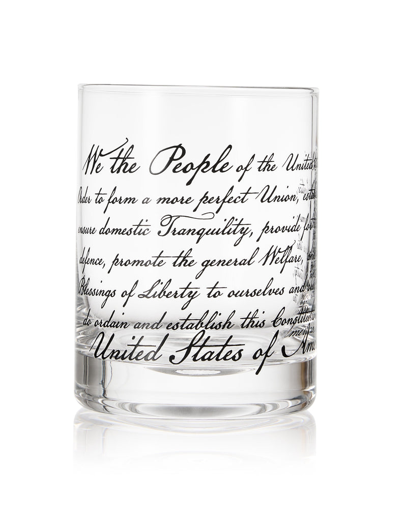 Whiskey Glasses – United States Constitution - Wood American Flag Tray & Set of 4 We The People 10oz America Glassware, Old Fashioned Rocks Glass, Freedom Of Speech Law Gift Set US Patriotic