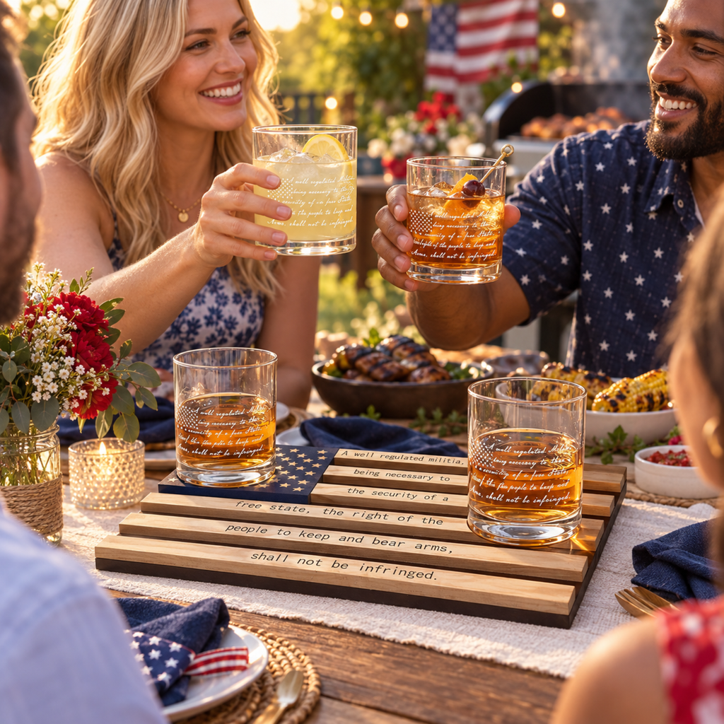 2nd Amendment American Flag Bullet Glasses Premium Barware Gift