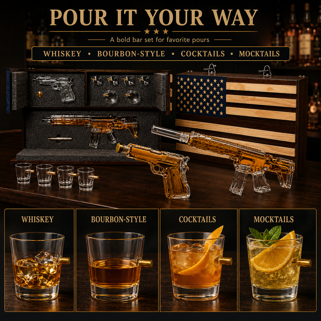 Pistol Ar15 Whiskey Decanter Set Of 2 On Hidden Storage American Flag Wall Rack By W