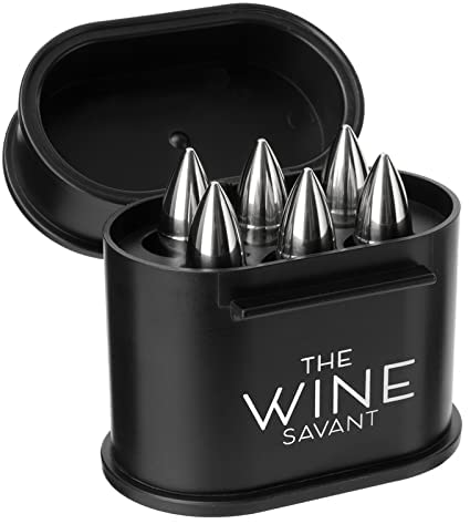 Whiskey Stones Ammunition Box Bullets Stainless - Set of 6 1.75in Bullet Chillers, The Wine Savant Stainless Steel Whiskey Rocks Bullet Shaped Ice Chillers, Beautiful Case to Take to Go! (Black) by The Wine Savant