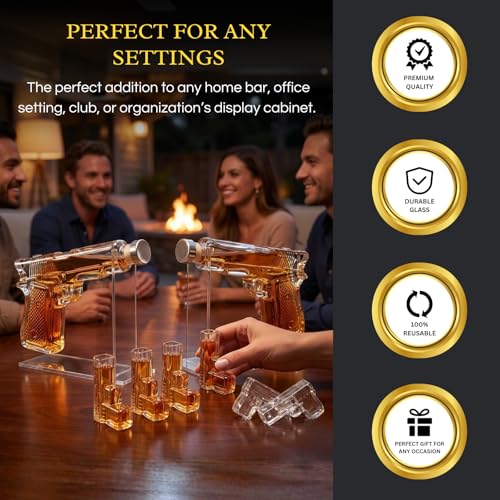 Pistol Whiskey Gun Decanter & Pistol Shot Glasses Set