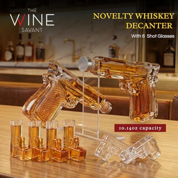Pistol Whiskey Gun Decanter & Pistol Shot Glasses Set