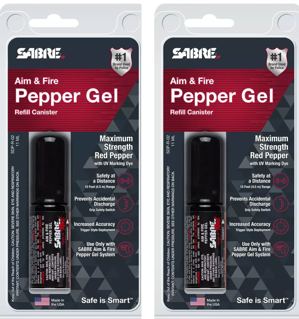 SABRE Red Aim and Fire Pepper Gel Refill Canister 2 Pack with UV Marking Dye USA