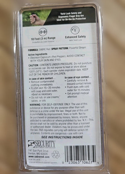 Sabre Pepper Spray with Ergonomic Finger Grip and Fast Flip Top Black 15g