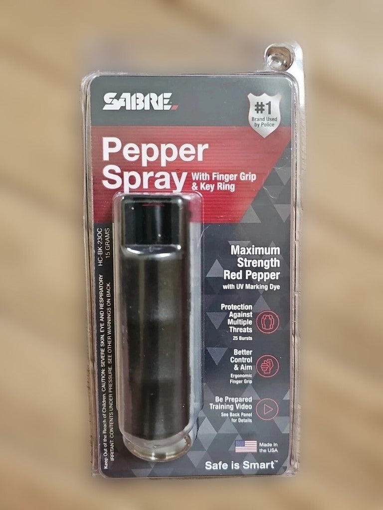 Sabre Pepper Spray with Ergonomic Finger Grip and Fast Flip Top Black 15g
