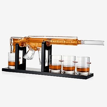 Gifts for Men Dad, The Wine Savant 1000 ML Whiskey Decanter Set with 4 Glasses, Unique Anniversary Birthday Gift Ideas for Him Husband Grandpa, Cool Military Tequila Liquor Dispenser for Home Bar by The Wine Savant