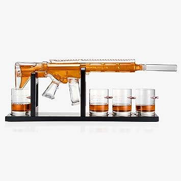 Gifts for Men Dad, The Wine Savant 1000 ML Whiskey Decanter Set with 4 Glasses, Unique Anniversary Birthday Gift Ideas for Him Husband Grandpa, Cool Military Tequila Liquor Dispenser for Home Bar by The Wine Savant