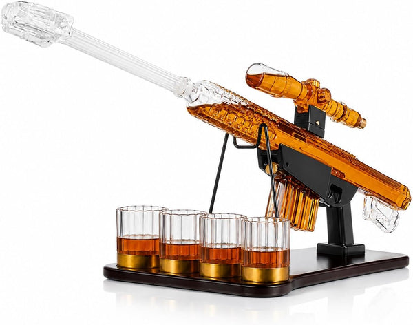 Whiskey Decanter Set Sniper Liquor Decanter Silencer Stopper Ml 2 12OZ Glasses Unique Gift Drinking