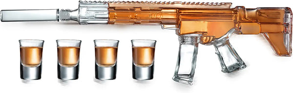 AR15 Whiskey Decanter and Glass Set - Drinking Party Accessory - Holster Attachment, Silencer Stopper - 22oz & 4 1oz Shot Glasses - Drinking Party Accessory, TIK Tok Gun Decanter - Fun Gifts For Men by The Wine Savant