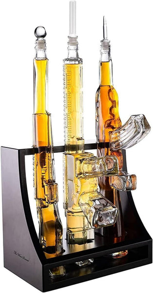 3 Gun Whiskey Decanters Set & Rifle 1000ml