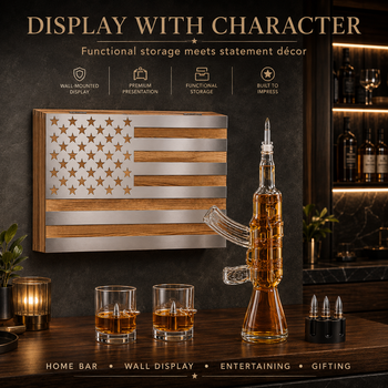 Whiskey Decanter Flag Set 1000ML Ak47 Rifle Gun Glasses Chillers Set In Box Hanging Storage American