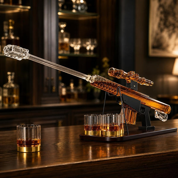 Whiskey Decanter Set Sniper Liquor Decanter Silencer Stopper Ml 2 12OZ Glasses Unique Gift Drinking