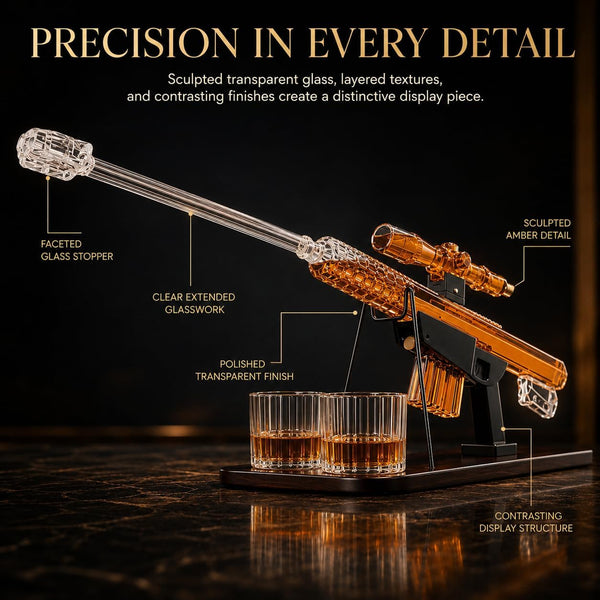 Whiskey Decanter Set Sniper Liquor Decanter Silencer Stopper Ml 2 12OZ Glasses Unique Gift Drinking