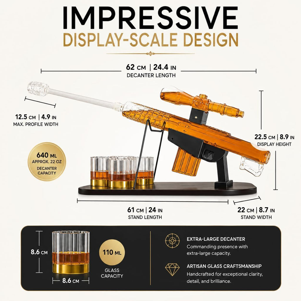 Whiskey Decanter Set Sniper Liquor Decanter Silencer Stopper Ml 2 12OZ Glasses Unique Gift Drinking