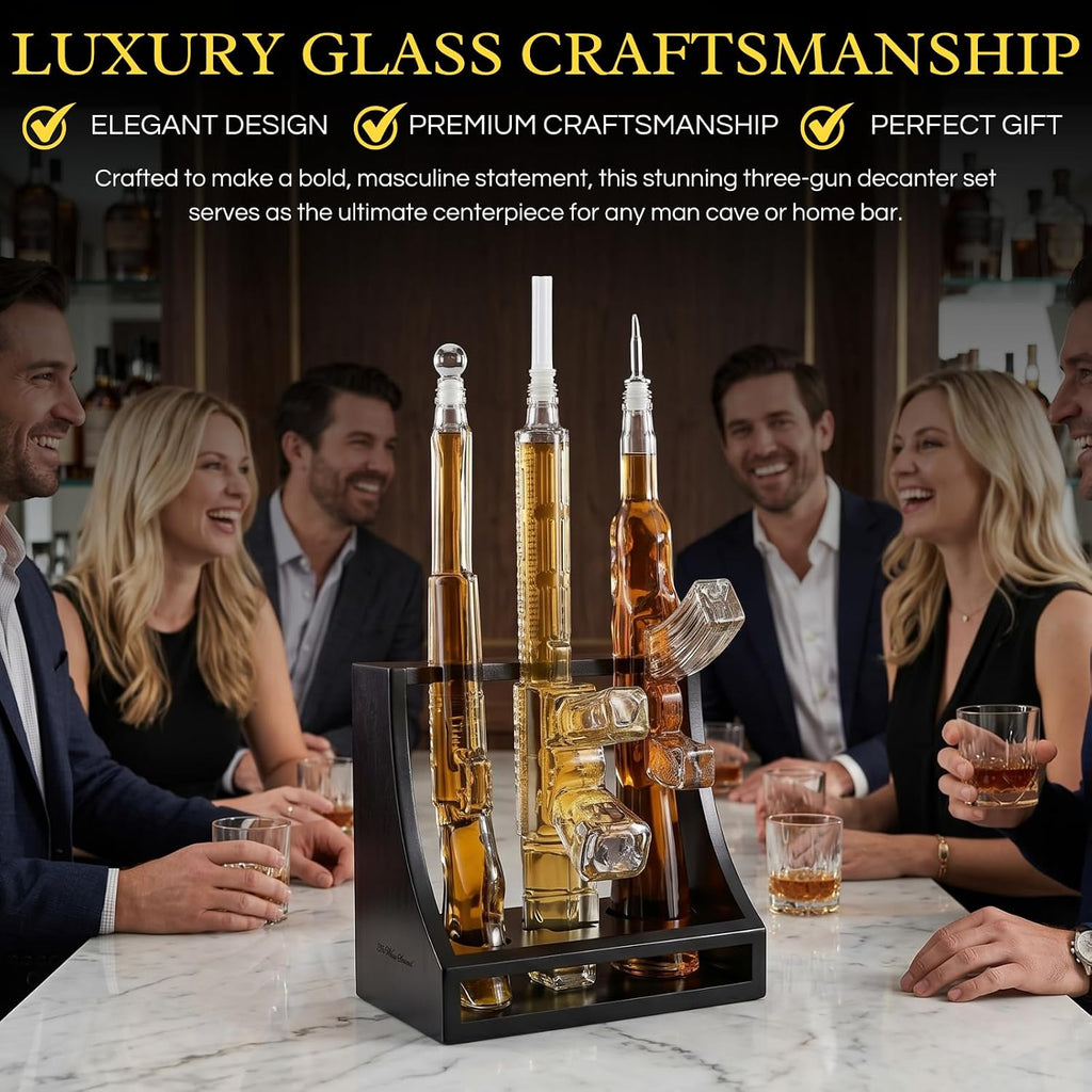 3 Gun Whiskey Decanters Set & Rifle 1000ml