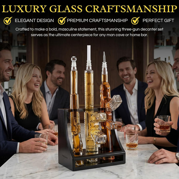 3 Gun Whiskey Decanters Set & Rifle 1000ml