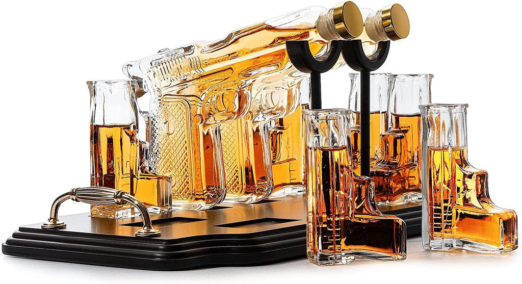 Gifts for Men Dad, 10.1 Oz Whiskey Gun Decanter Set + 2 Bullet Glasses - Unique Birthday Pistol Gift Ideas Daughter Son, Personalized Liquor Dispenser - Scotch Bourbon Vodka, Him, Brother Husband