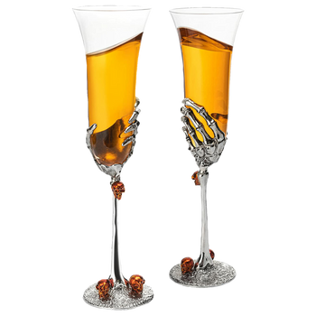 Stemmed Skeleton Champagne Glasses Set of 2