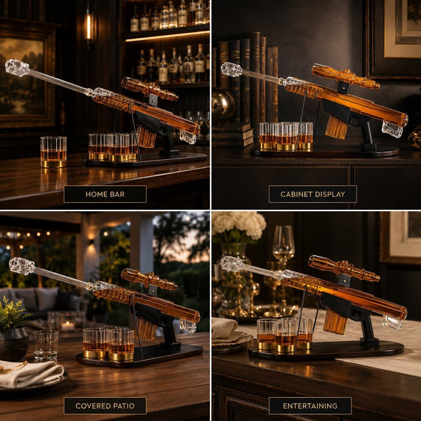 Whiskey Decanter Set Sniper Liquor Decanter Silencer Stopper Ml 2 12OZ Glasses Unique Gift Drinking