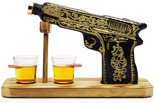Hand Painted Pistol Whiskey & Wine Decanter