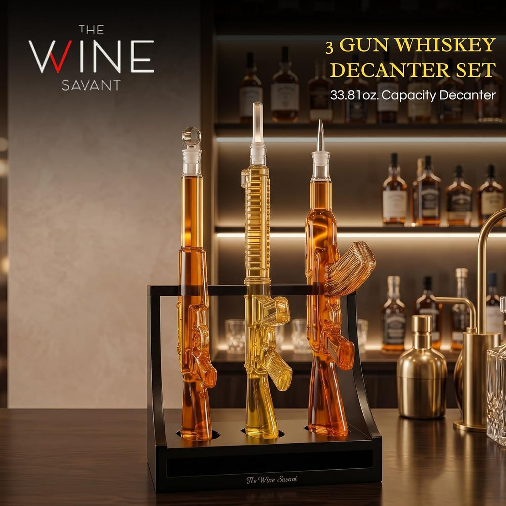 3 Gun Whiskey Decanters Set & Rifle 1000ml