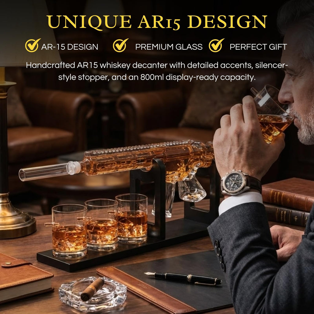 AR15 Whiskey Gun Decanter Set 1000 ml & 4 12oz Bullet Glasses