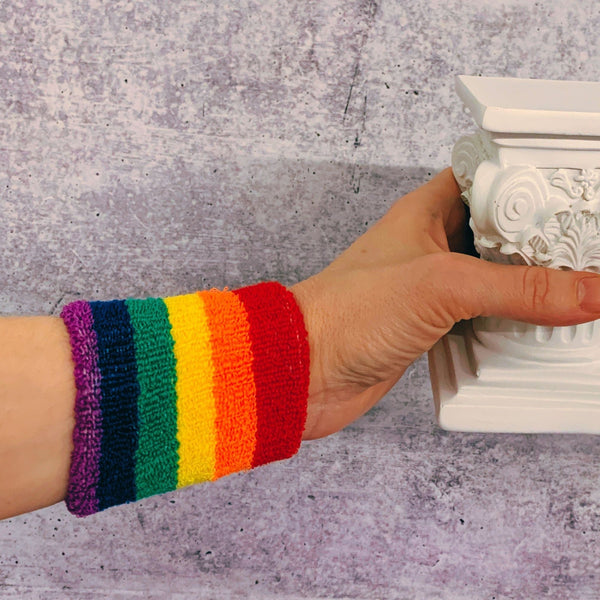 '80s Style Rainbow Wristbands | Absorbent Stretch Exercise Cuffs by The Bullish Store