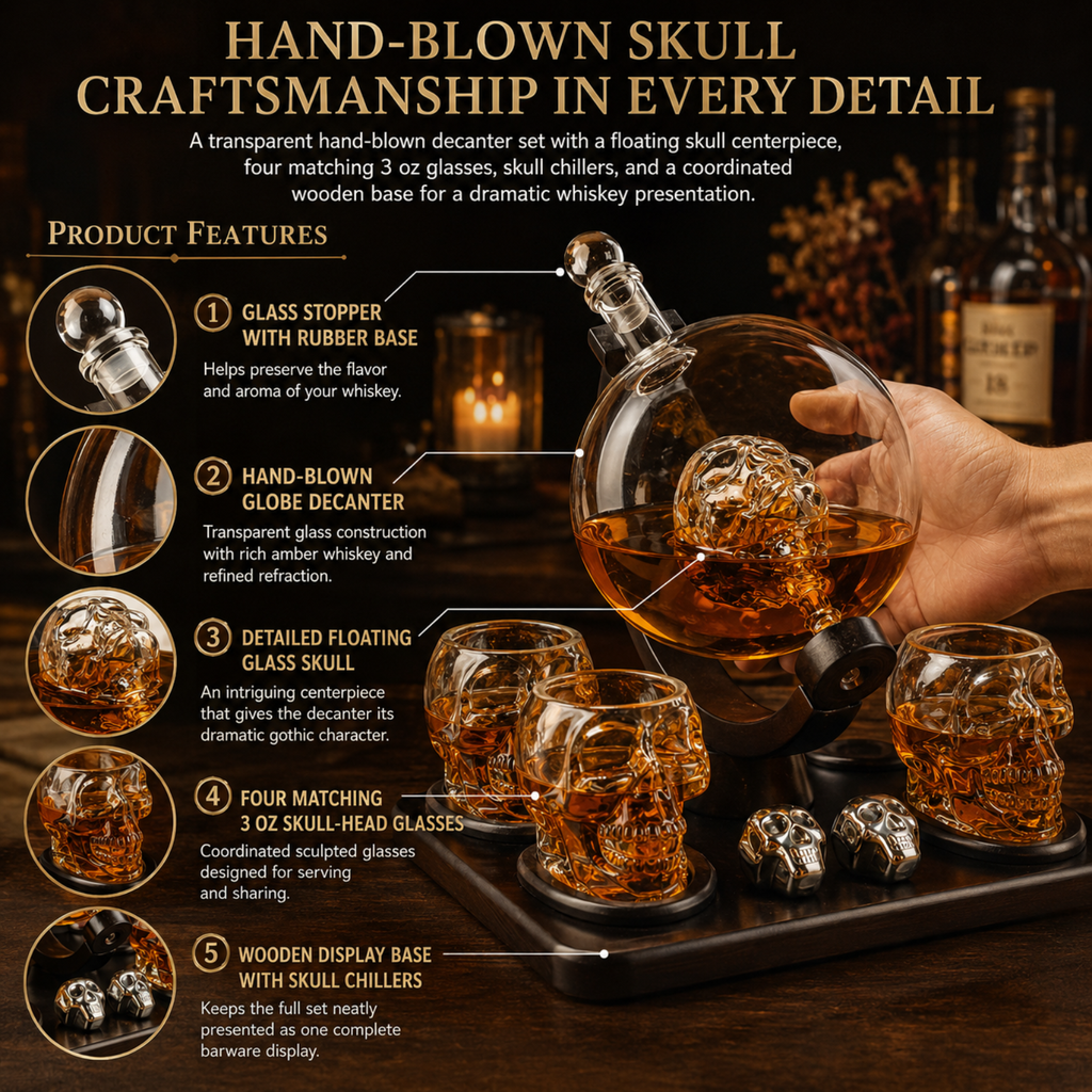 Large Skull Face Decanter Premium Barware Gift Elegant Drinkware Collection