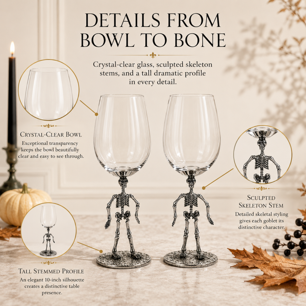 Stemmed Skeleton Wine Glass Set Of 2 By 12OZ Skeleton Glasses 10 H Goth Gifts Skelet
