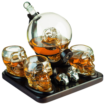 Skull Skeleton Wine & Whiskey Globe Decanter Set 850 mL