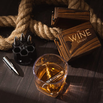 Whiskey Stones Bullets Stainless Steel with Wooden Gift Box - 1.75in (Silver)