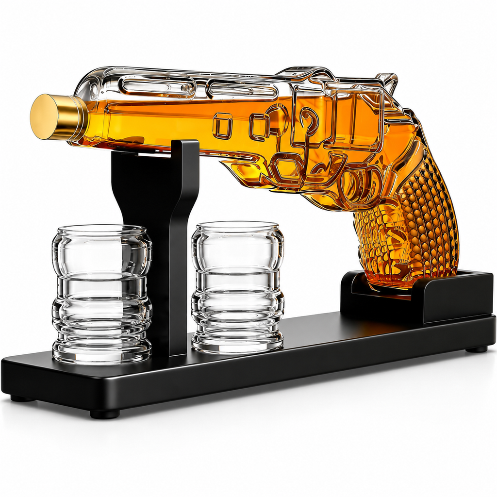 Whiskey Decanter Set 7 7 Oz With Two 1 6 Oz Shot Glasses Pistol Gun Unique Birthday Gift Ideas For S