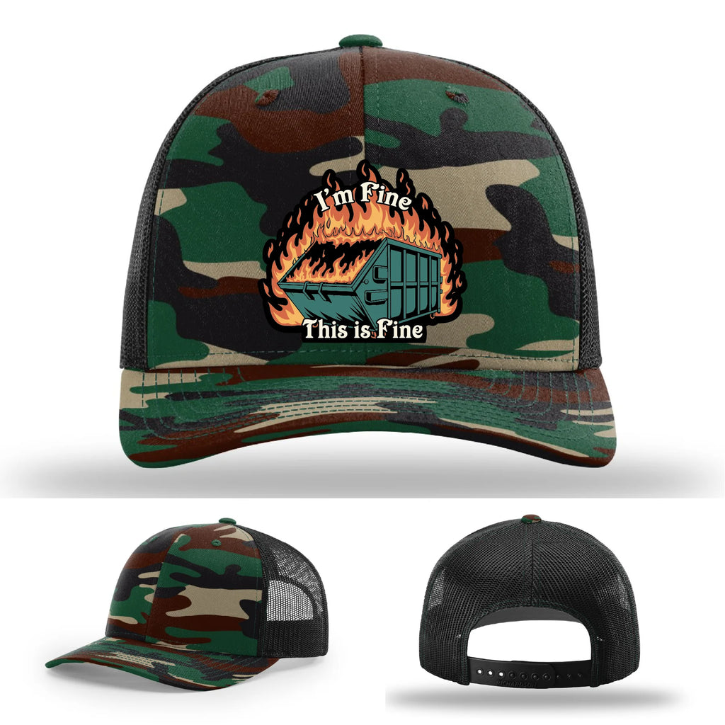 This Is Fine Leather Patch Hat – Dumpster Fire Design