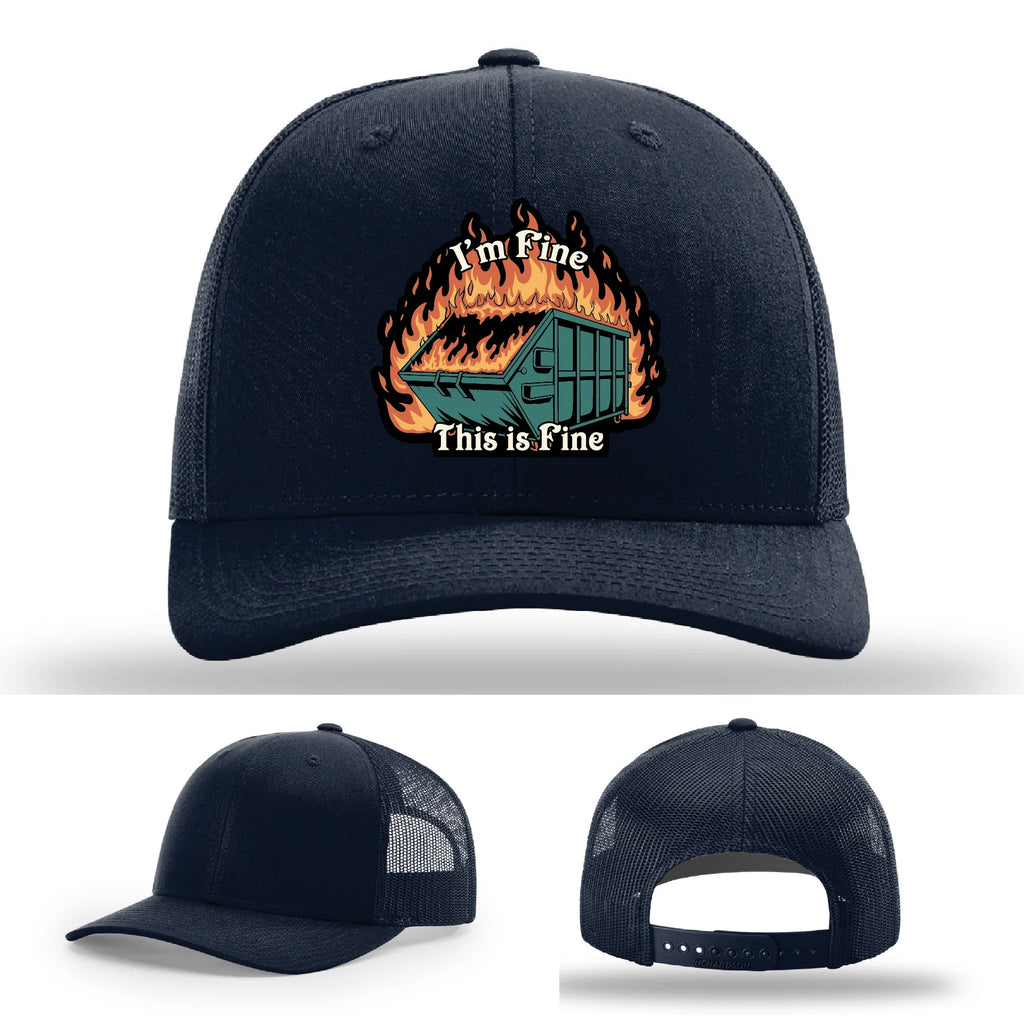 This Is Fine Leather Patch Hat – Dumpster Fire Design