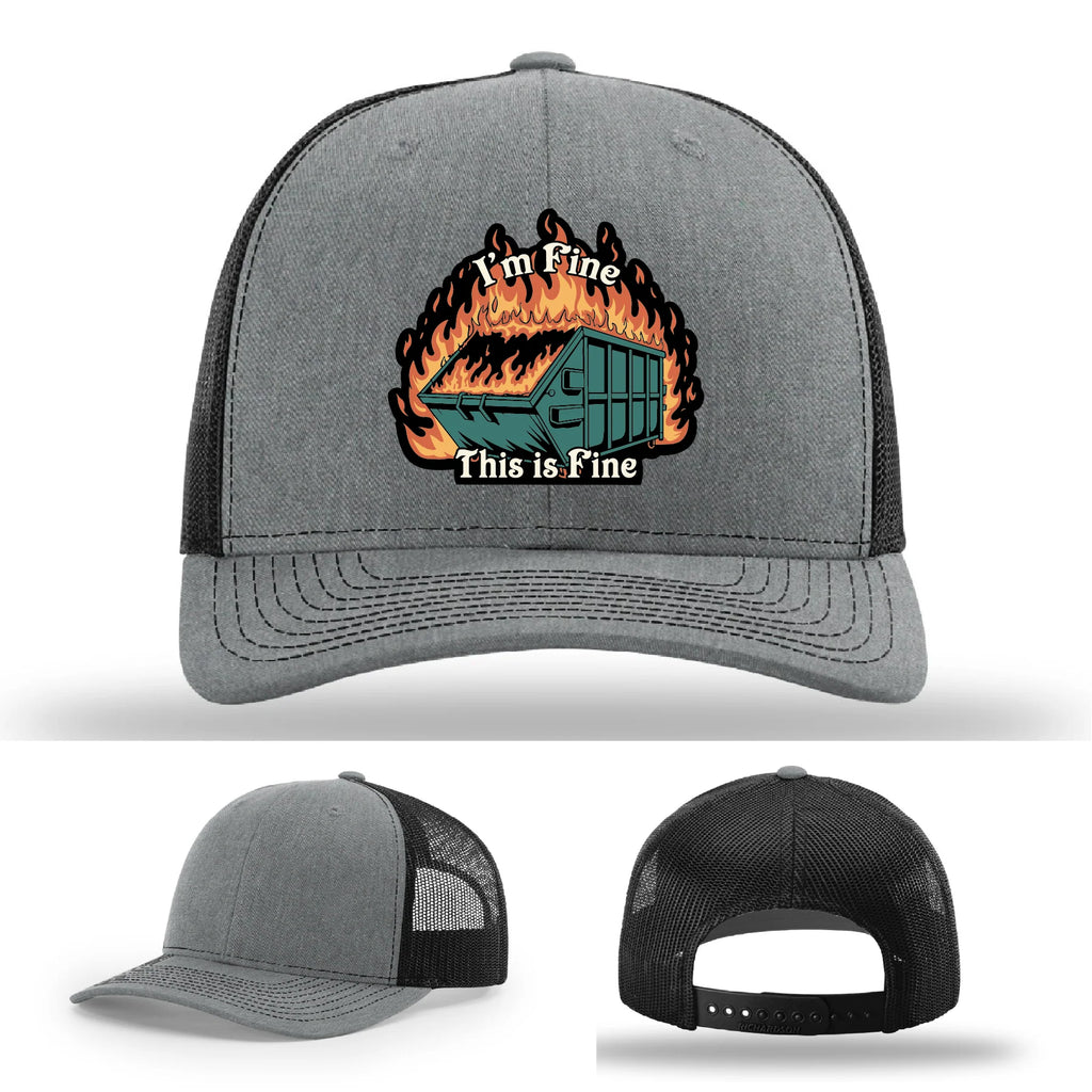 This Is Fine Leather Patch Hat – Dumpster Fire Design