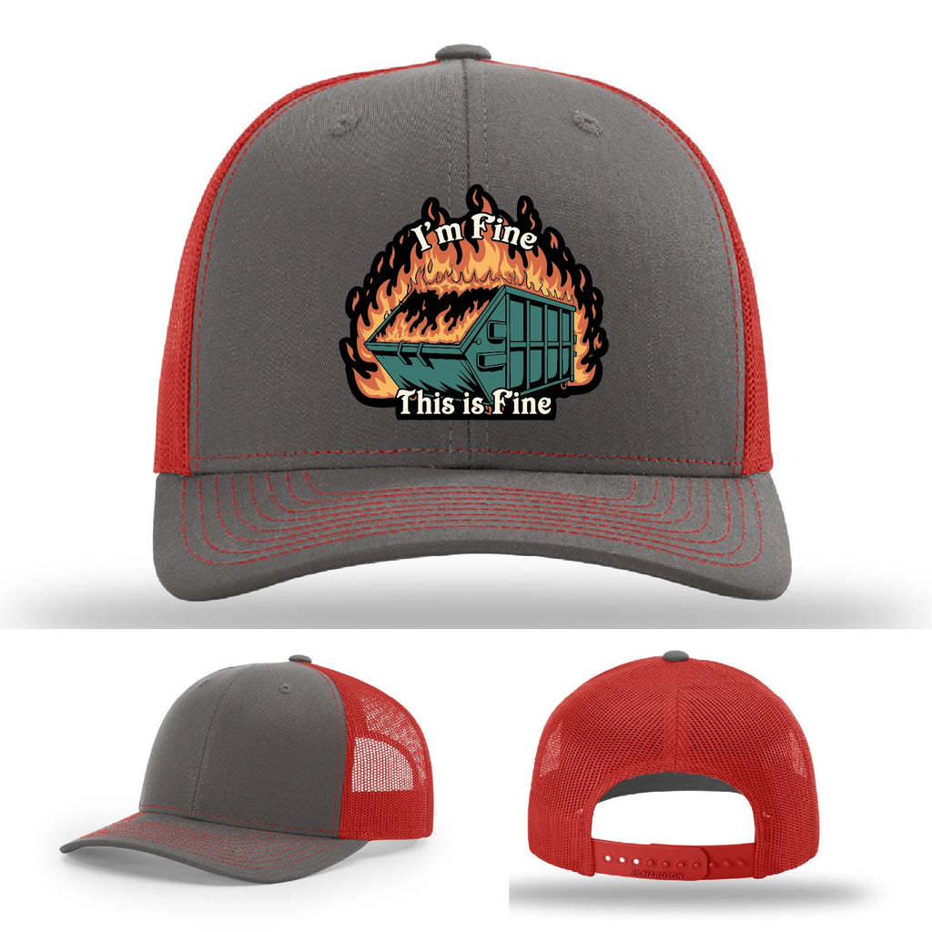 This Is Fine Leather Patch Hat – Dumpster Fire Design