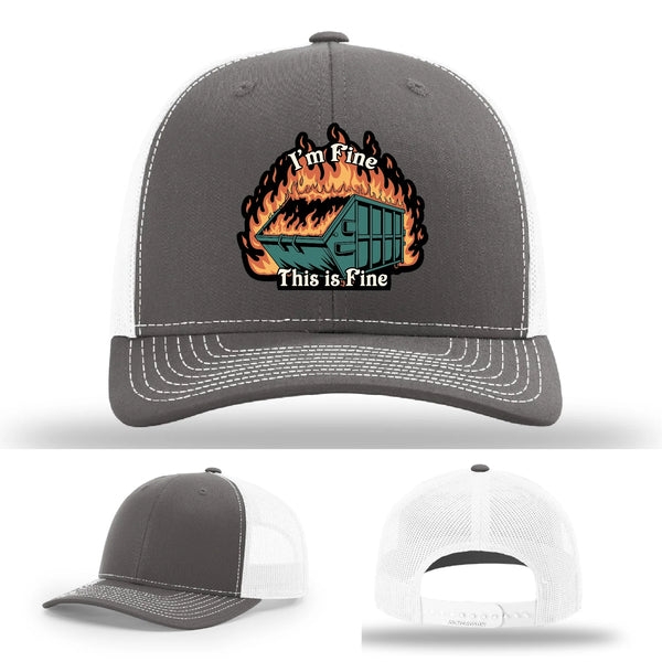This Is Fine Leather Patch Hat – Dumpster Fire Design