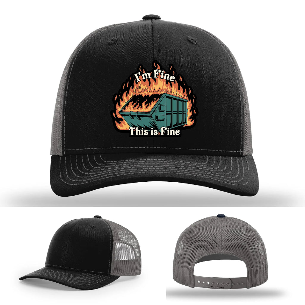 This Is Fine Leather Patch Hat – Dumpster Fire Design