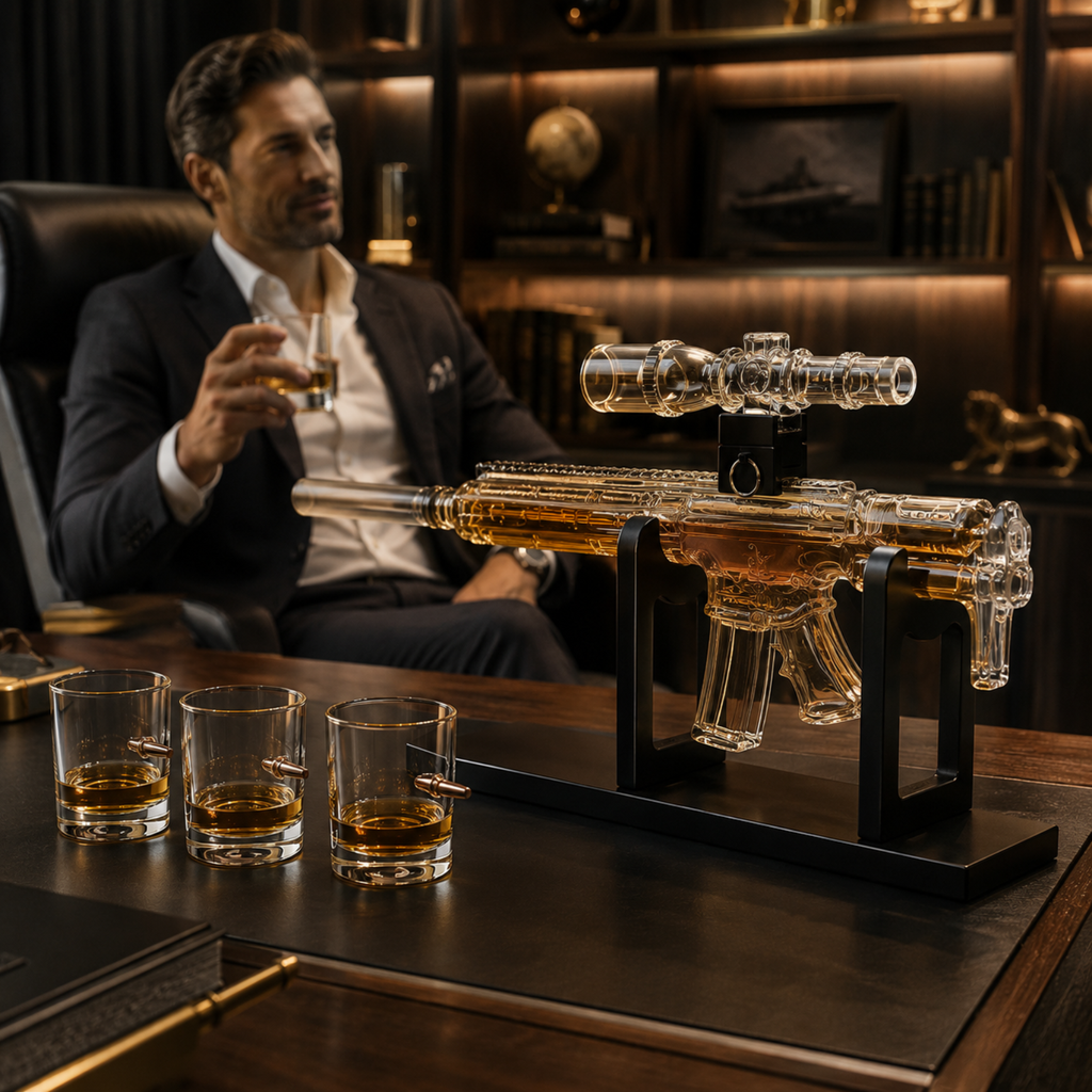 Whiskey Decanter Set Ar Limited Edition Wooden Silencer Stopper 800 Ml 4 12OZ Bullet Glasses Unique