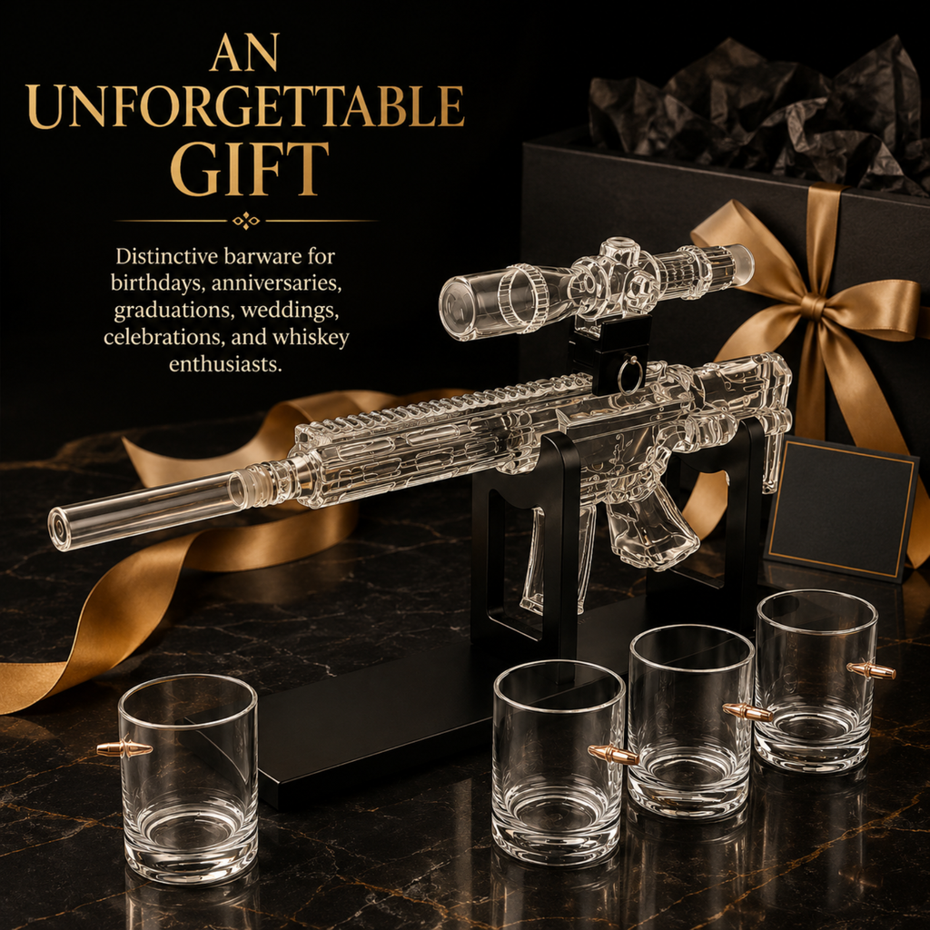 Whiskey Decanter Set Ar Limited Edition Wooden Silencer Stopper 800 Ml 4 12OZ Bullet Glasses Unique