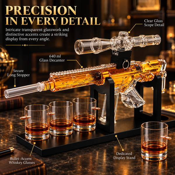 Whiskey Decanter Set Ar Limited Edition Wooden Silencer Stopper 800 Ml 4 12OZ Bullet Glasses Unique