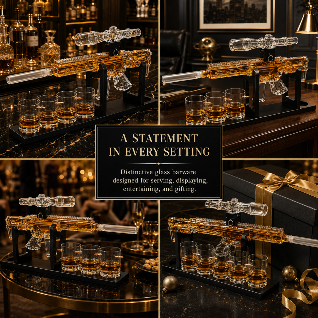 Whiskey Decanter Set Ar Limited Edition Wooden Silencer Stopper 800 Ml 4 12OZ Bullet Glasses Unique