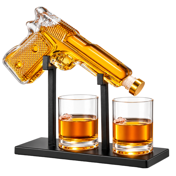 Pistol Whiskey Decanter Set 7 7 Oz With Two 10 5 Oz Glasses Premium Barware Gift