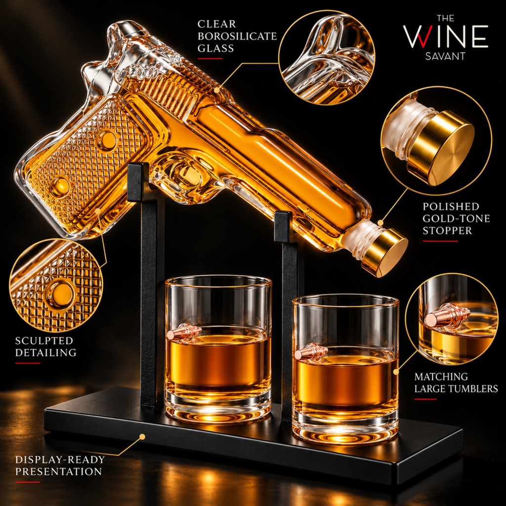 Pistol Whiskey Decanter Set 7 7 Oz With Two 10 5 Oz Glasses Premium Barware Gift