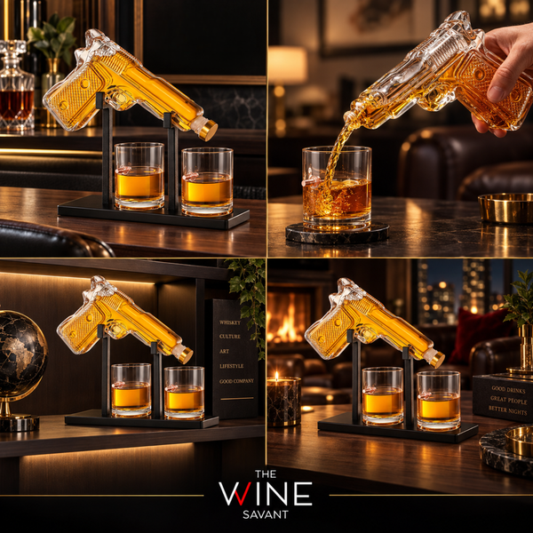 Pistol Whiskey Decanter Set 7 7 Oz With Two 10 5 Oz Glasses Premium Barware Gift